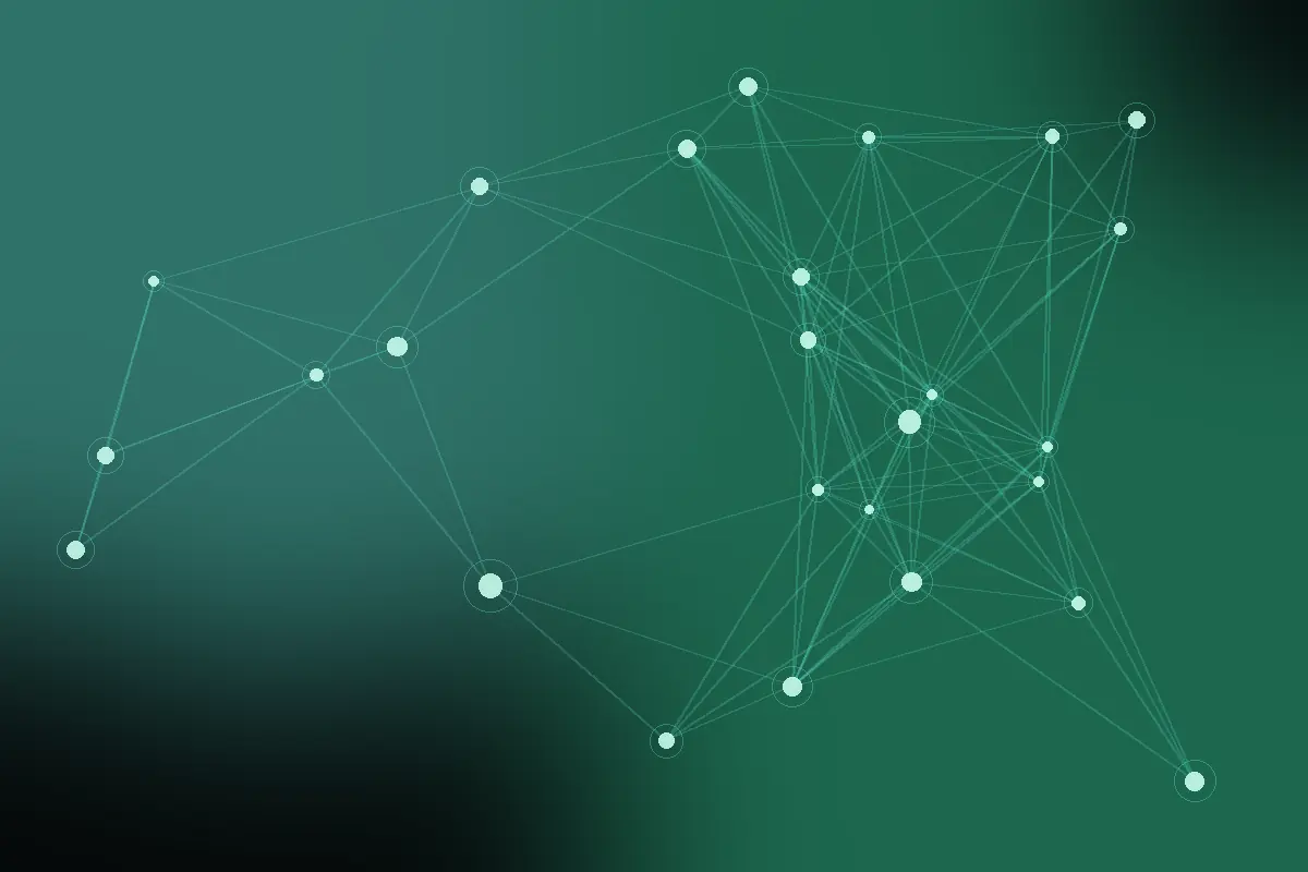 Abstract illustration of glowing connected nodes on a dark background
