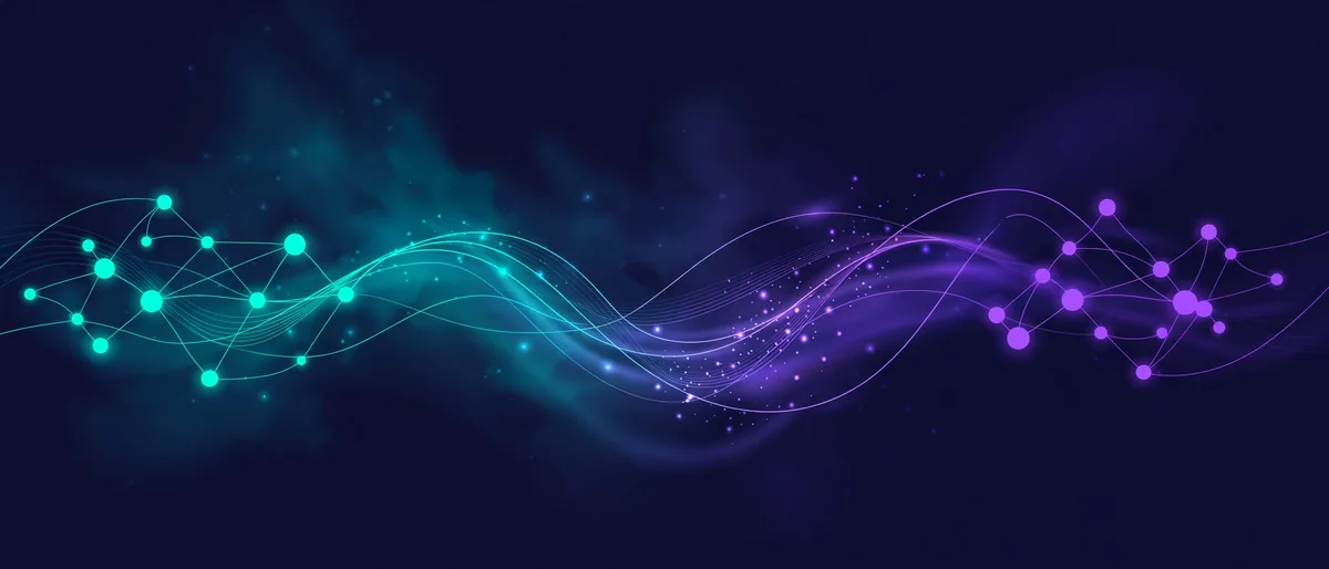 Abstract illustration of a glowing knowledge graph on a dark background