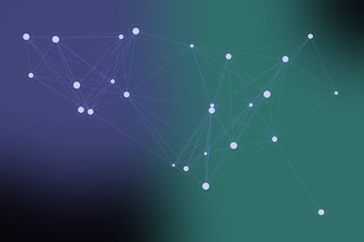 Abstract illustration of glowing connected nodes on a dark background