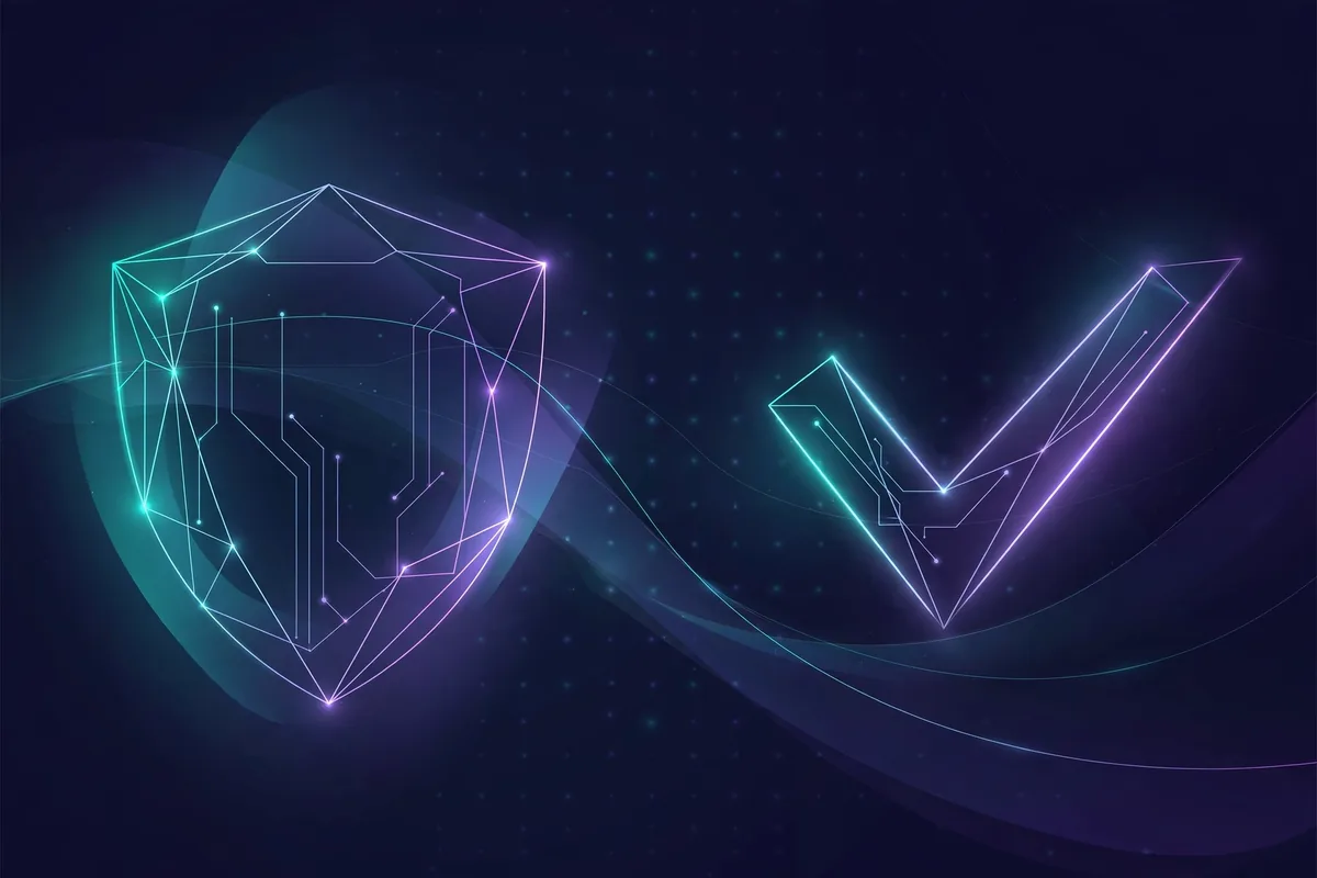 Abstract illustration of a glowing shield on a dark background