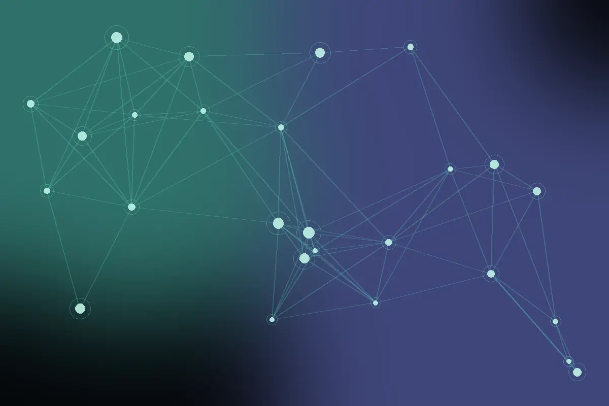 Abstract illustration of glowing connected nodes on a dark background