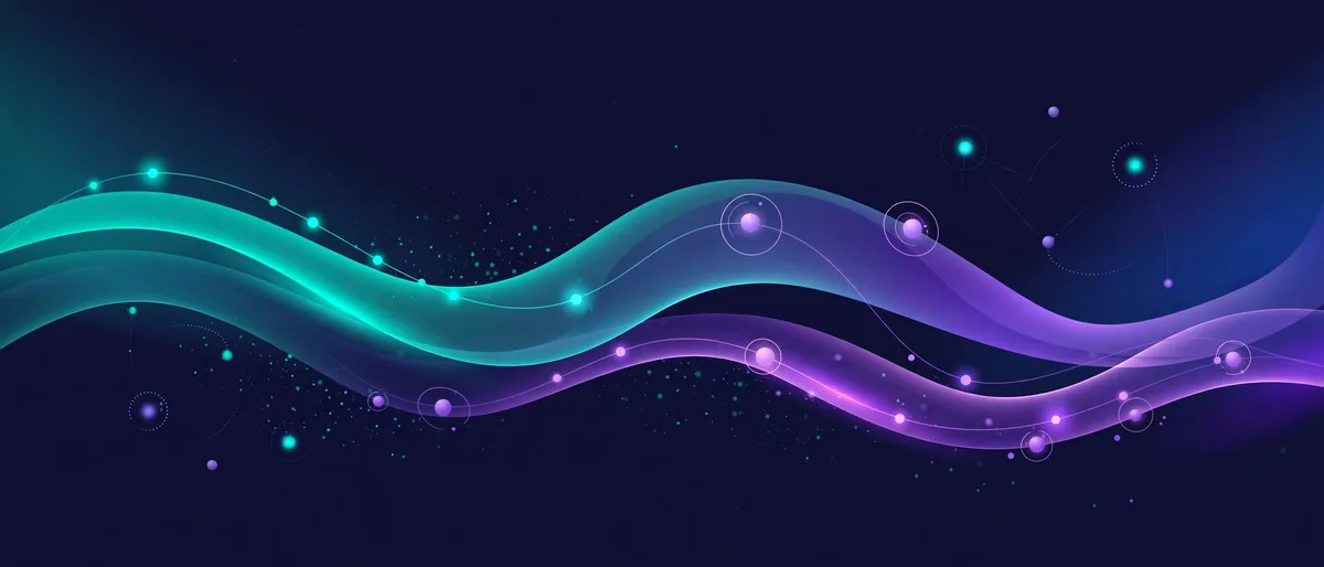 Abstract illustration of glowing weekly news waves on a dark background