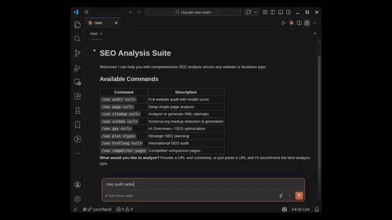 Still from the Claude SEO audit demo, showing parallel agents producing a prioritised action plan